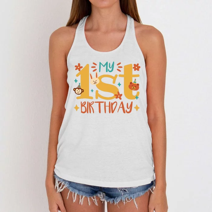 My First Birthday Animal Women's Knotted Racerback Tank