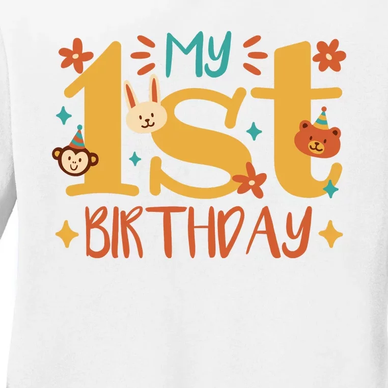 My First Birthday Animal Ladies Long Sleeve Shirt