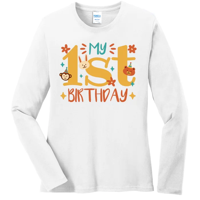 My First Birthday Animal Ladies Long Sleeve Shirt