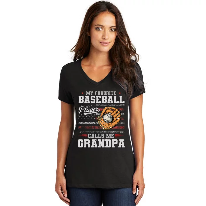 My Favorite Baseball Player Calls Me Grandpa Father’S Day Women's V-Neck T-Shirt