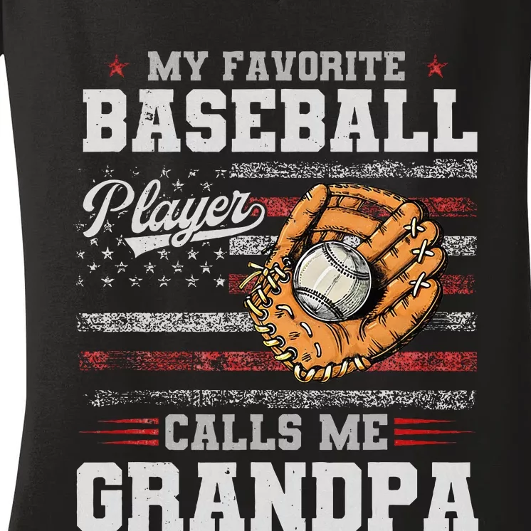 My Favorite Baseball Player Calls Me Grandpa Father’S Day Women's V-Neck T-Shirt