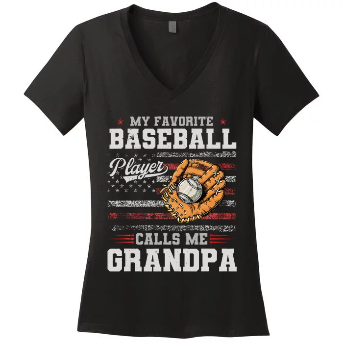 My Favorite Baseball Player Calls Me Grandpa Father’S Day Women's V-Neck T-Shirt