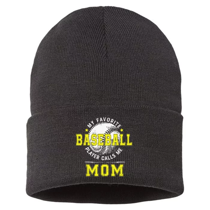 My Favorite Baseball Player Calls Me Mom Baseball Sustainable Knit Beanie