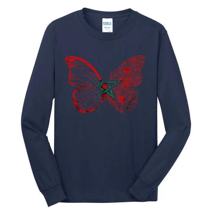 Morocco Flag Butterfly Moroccan Roots Moroccan Flag Morocco Tall Long Sleeve T-Shirt