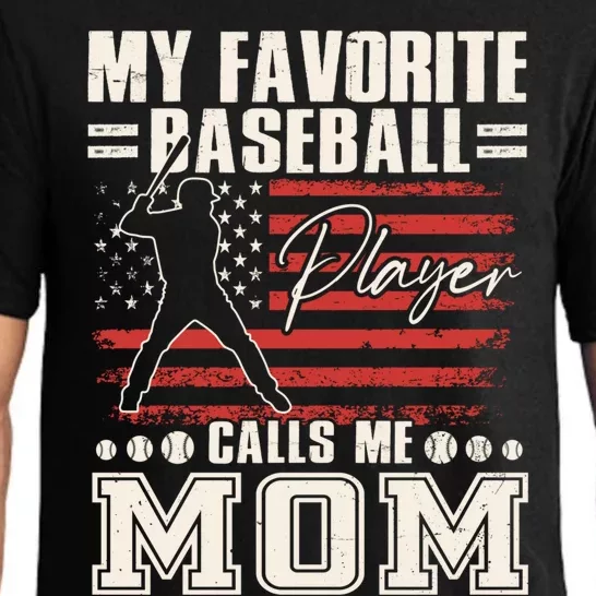 My Favorite Baseball Player Calls Me Mom American Flag Gift Pajama Set