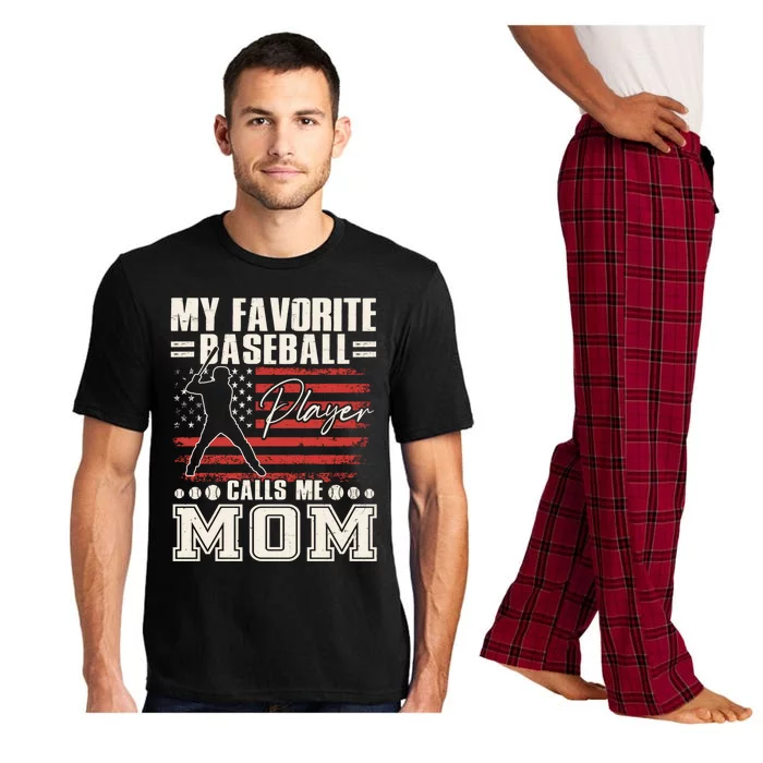 My Favorite Baseball Player Calls Me Mom American Flag Gift Pajama Set