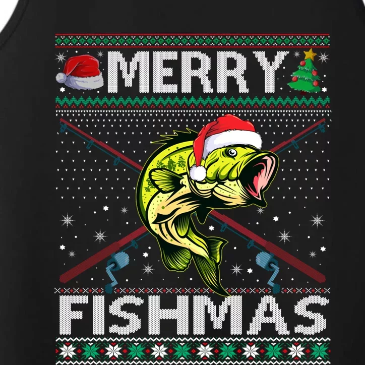 Merry Fishmas Bass Fish Fishing Christmas Ugly Sweater Xmas Funny Gift Performance Tank