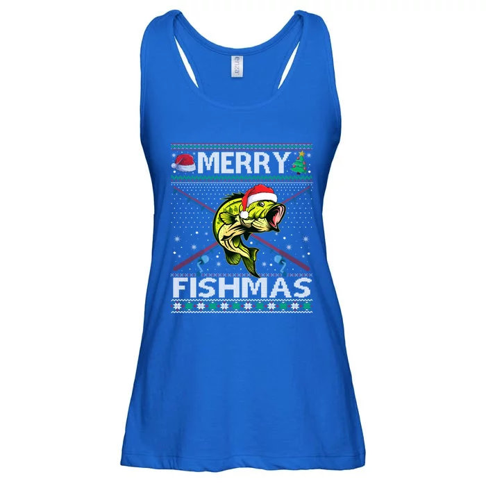 Merry Fishmas Bass Fish Fishing Christmas Ugly Sweater Xmas Funny Gift Ladies Essential Flowy Tank