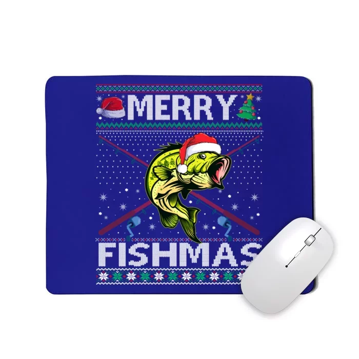 Merry Fishmas Bass Fish Fishing Christmas Ugly Sweater Xmas Funny Gift Mousepad