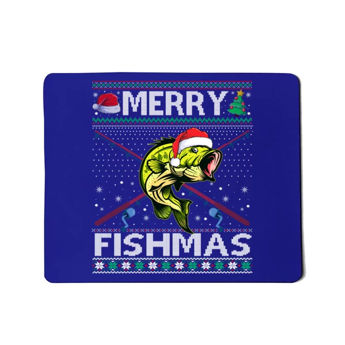 Merry Fishmas Bass Fish Fishing Christmas Ugly Sweater Xmas Funny Gift Mousepad