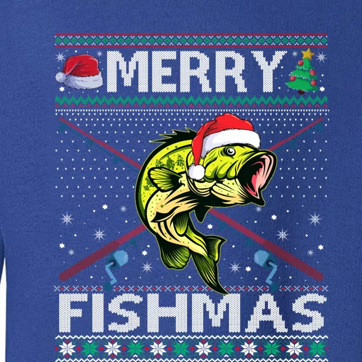 Merry Fishmas Bass Fish Fishing Christmas Ugly Sweater Xmas Funny Gift Toddler Sweatshirt