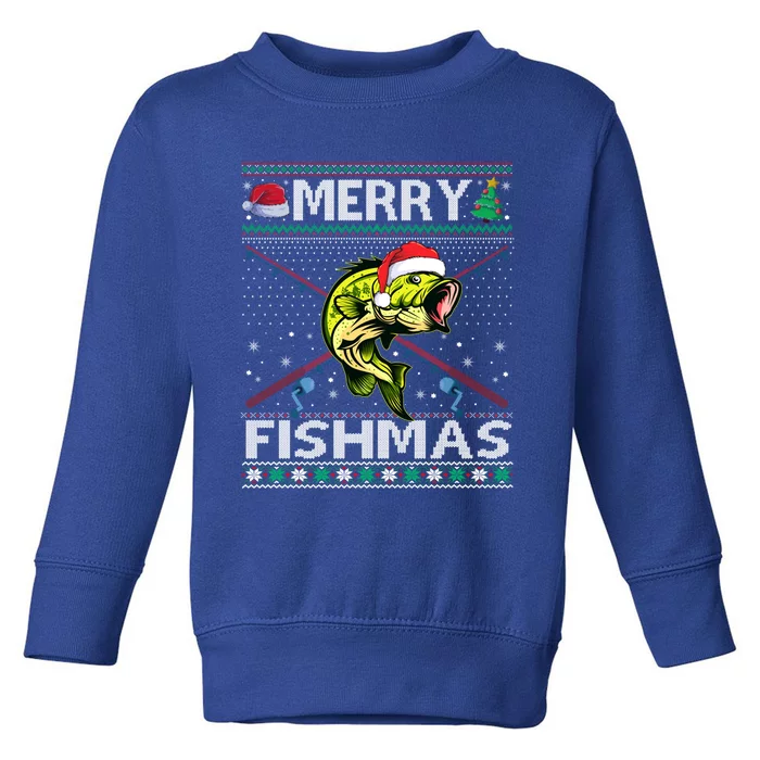 Merry Fishmas Bass Fish Fishing Christmas Ugly Sweater Xmas Funny Gift Toddler Sweatshirt