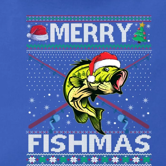 Merry Fishmas Bass Fish Fishing Christmas Ugly Sweater Xmas Funny Gift Zip Tote Bag