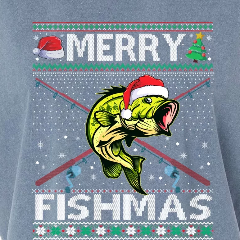 Merry Fishmas Bass Fish Fishing Christmas Ugly Sweater Xmas Funny Gift Garment-Dyed Women's Muscle Tee