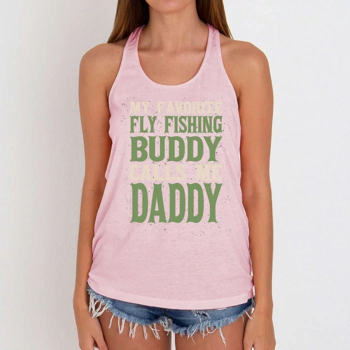 My Favorite Buddy Fly Fishing Daddy Angling Dad Hobby Family Gift Women's Knotted Racerback Tank