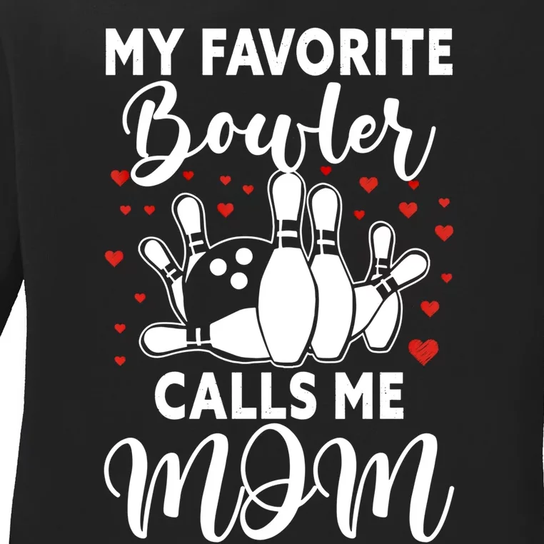 My Favorite Bowler Calls Me Mom Bowler Mama Bowling Gift Ladies Long Sleeve Shirt