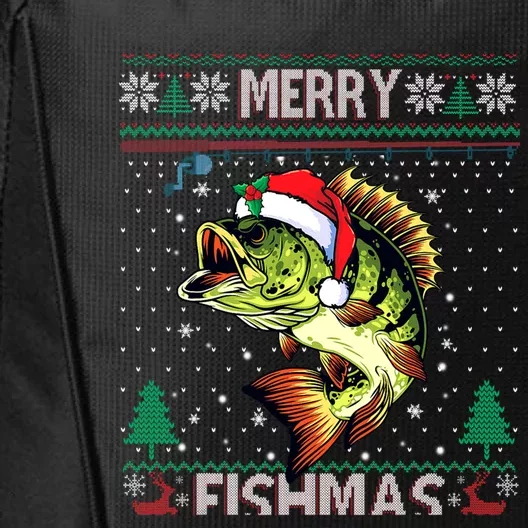 Merry Fishmas Bass Fish Fishing Christmas Ugly Sweater Xmas Gift City Backpack