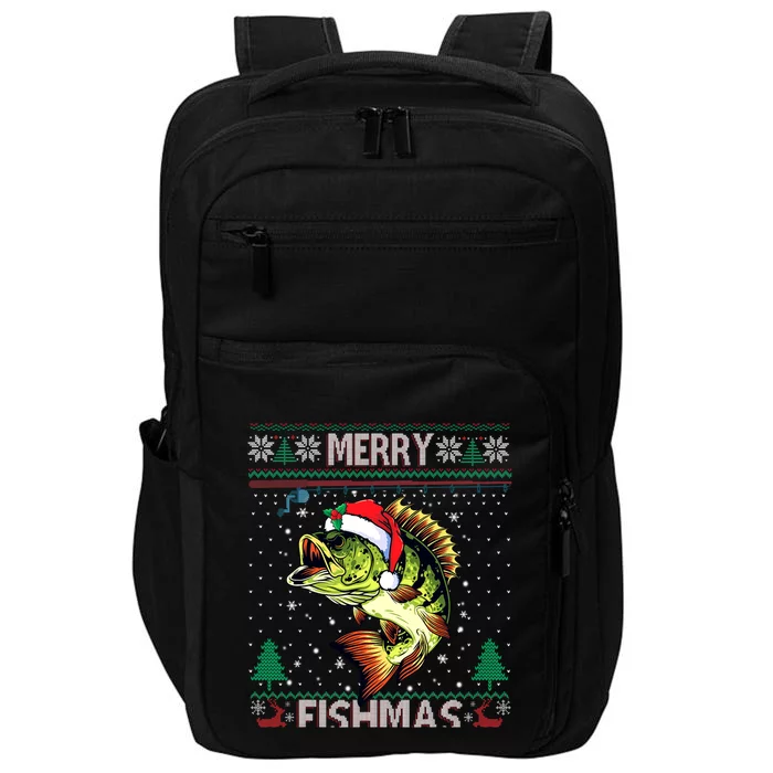 Merry Fishmas Bass Fish Fishing Christmas Ugly Sweater Xmas Gift Impact Tech Backpack