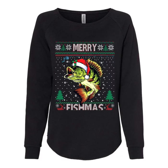 Merry Fishmas Bass Fish Fishing Christmas Ugly Sweater Xmas Gift Womens California Wash Sweatshirt