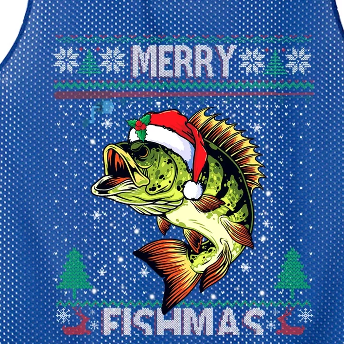 Merry Fishmas Bass Fish Fishing Christmas Ugly Sweater Xmas Gift Mesh Reversible Basketball Jersey Tank