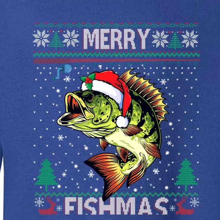 Merry Fishmas Bass Fish Fishing Christmas Ugly Sweater Xmas Gift Toddler Sweatshirt