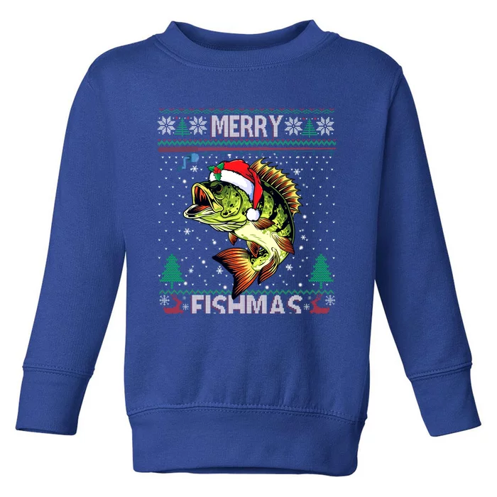 Merry Fishmas Bass Fish Fishing Christmas Ugly Sweater Xmas Gift Toddler Sweatshirt