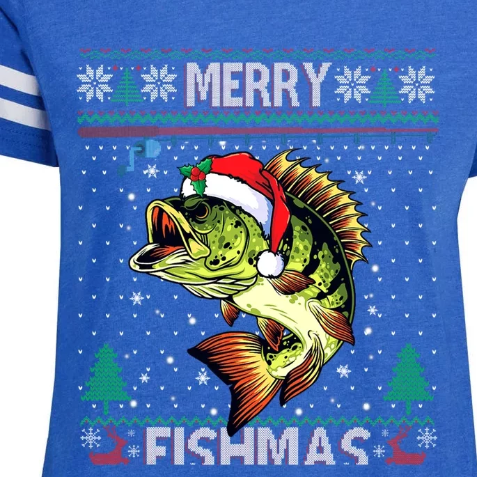 Merry Fishmas Bass Fish Fishing Christmas Ugly Sweater Xmas Gift Enza Ladies Jersey Football T-Shirt