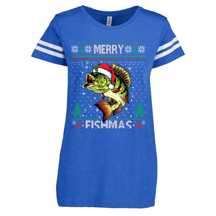 Merry Fishmas Bass Fish Fishing Christmas Ugly Sweater Xmas Gift Enza Ladies Jersey Football T-Shirt