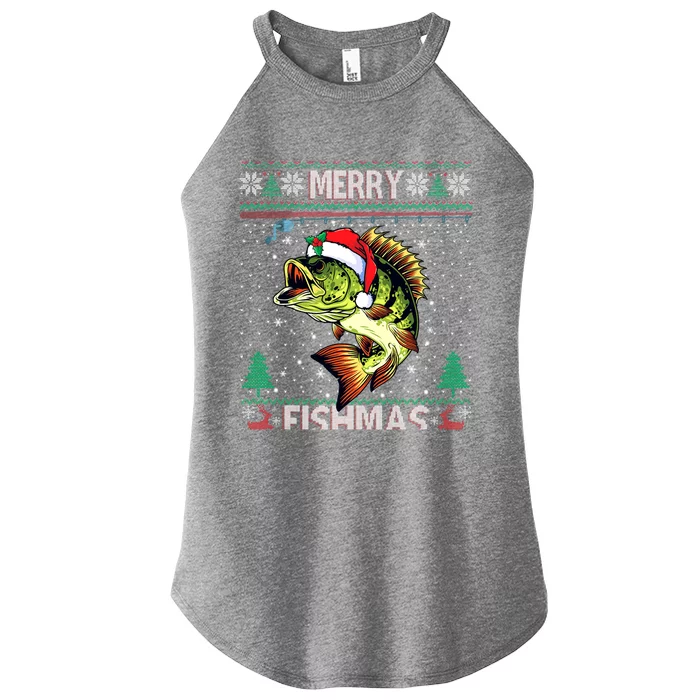 Merry Fishmas Bass Fish Fishing Christmas Ugly Sweater Xmas Gift Women’s Perfect Tri Rocker Tank