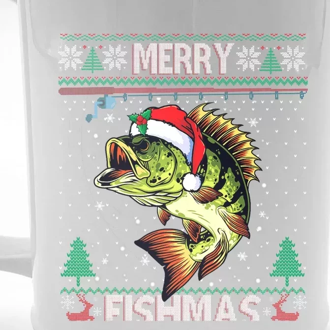 Merry Fishmas Bass Fish Fishing Christmas Ugly Sweater Xmas Gift Front & Back Beer Stein