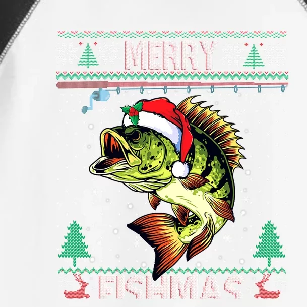 Merry Fishmas Bass Fish Fishing Christmas Ugly Sweater Xmas Gift Toddler Fine Jersey T-Shirt