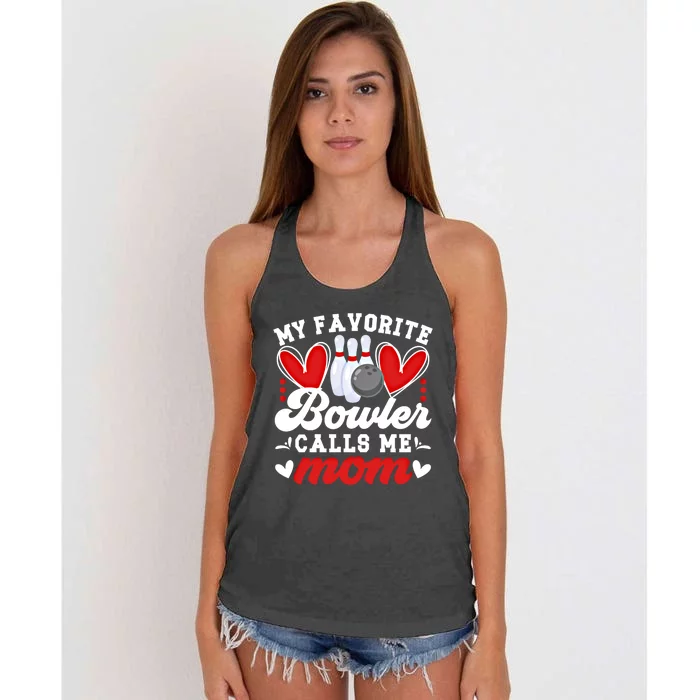 My Favorite Bowler Calls Me Mom Of A Bowler Mama Bowling Mom Gift Women's Knotted Racerback Tank