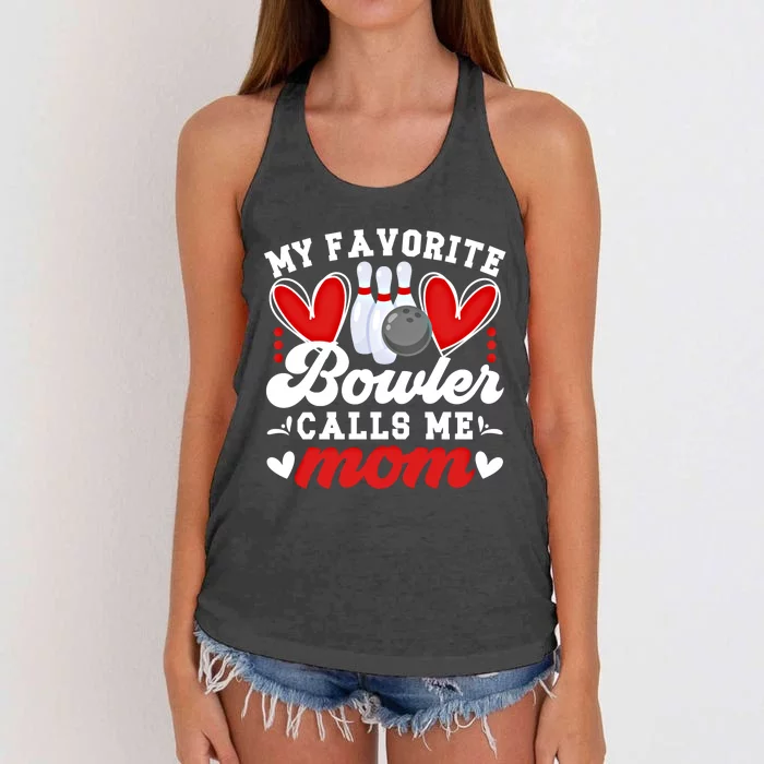 My Favorite Bowler Calls Me Mom Of A Bowler Mama Bowling Mom Gift Women's Knotted Racerback Tank