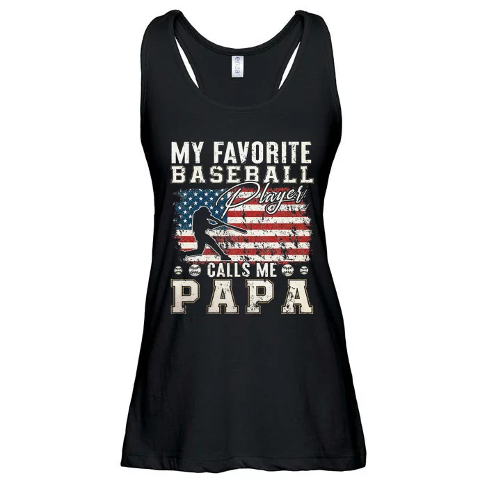 My Favorite Baseball Player Calls Me Papa American Flag Ladies Essential Flowy Tank