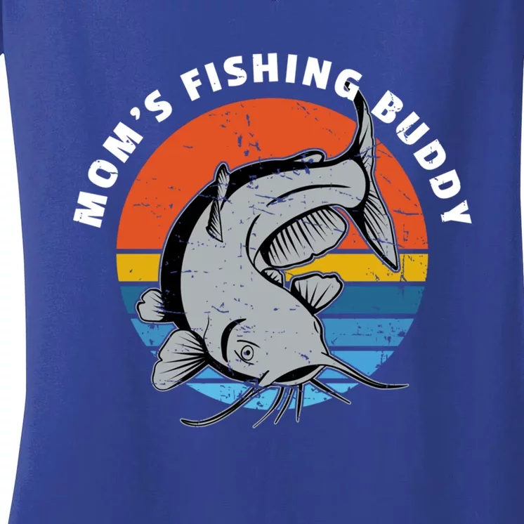 Mom's Fishing Buddy Catfish Graphic Gift Women's V-Neck T-Shirt