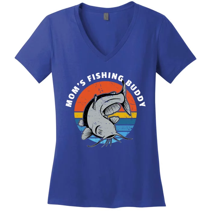 Mom's Fishing Buddy Catfish Graphic Gift Women's V-Neck T-Shirt