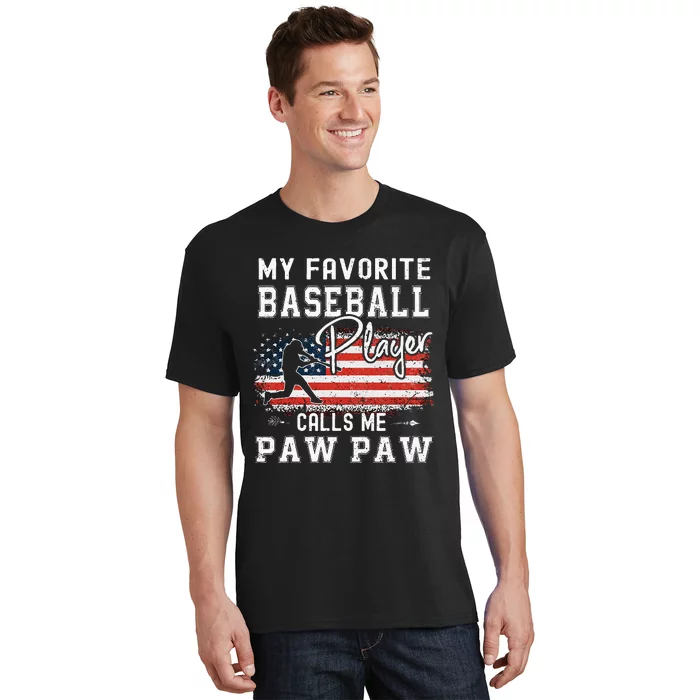 My Favorite Baseball Player Calls Me Paw Paw American Flag T-Shirt