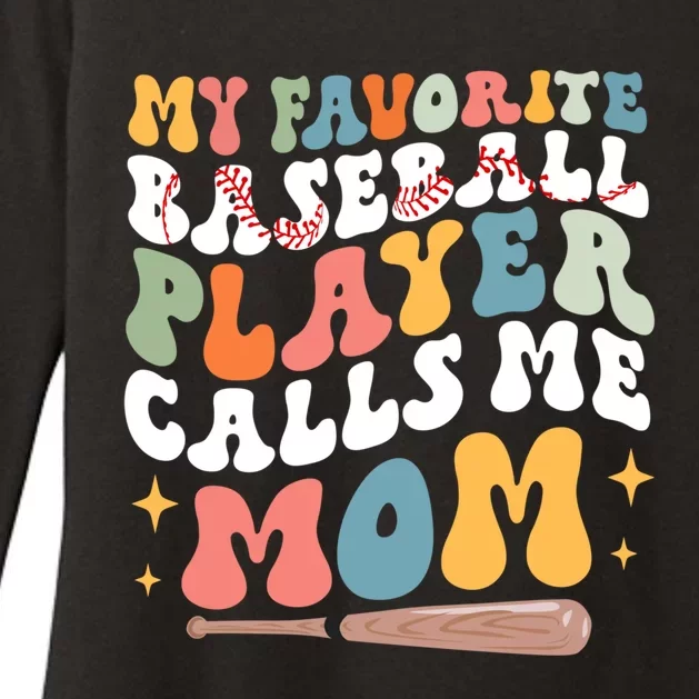 My Favorite Baseball Player Calls Me Mom Groovy Mothers Day Gift Womens CVC Long Sleeve Shirt