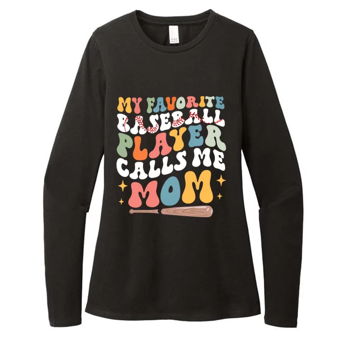 My Favorite Baseball Player Calls Me Mom Groovy Mothers Day Gift Womens CVC Long Sleeve Shirt