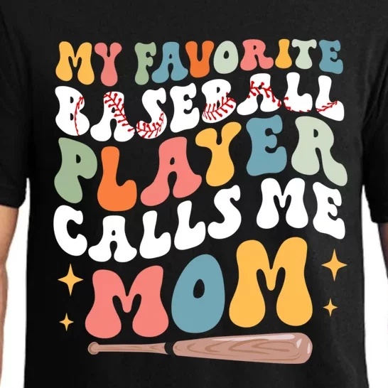 My Favorite Baseball Player Calls Me Mom Groovy Mothers Day Gift Pajama Set