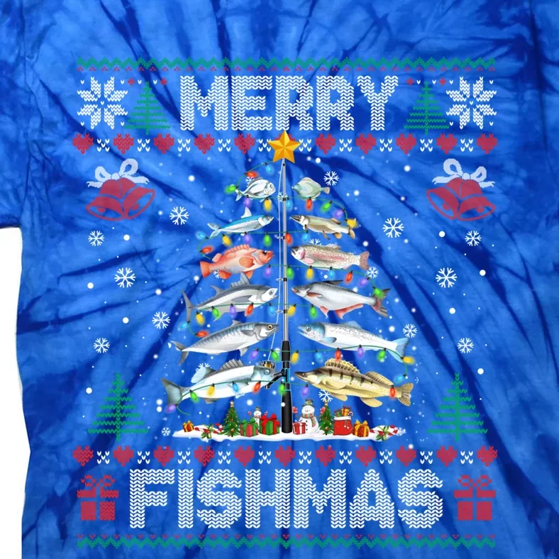 Merry Fishmas Bass Fish Fishing Christmas Ugly Sweater Xmas Gift Tie-Dye T-Shirt