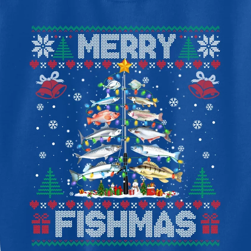 Merry Fishmas Bass Fish Fishing Christmas Ugly Sweater Xmas Gift Kids Sweatshirt