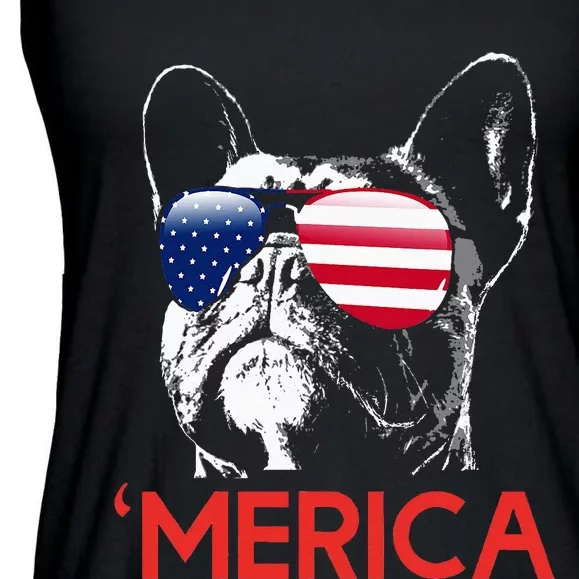 Merica French Bulldog American Flag 4th Of July Frenchie Ladies Essential Flowy Tank