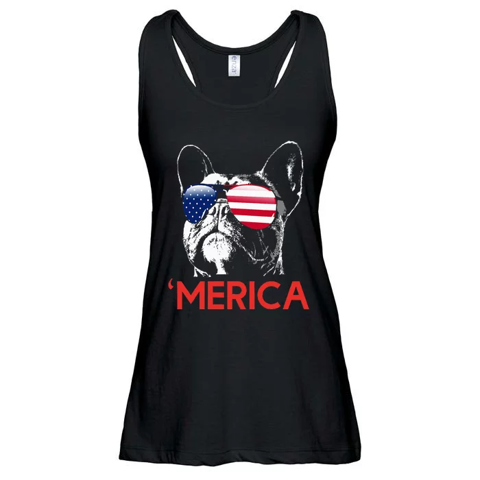 Merica French Bulldog American Flag 4th Of July Frenchie Ladies Essential Flowy Tank