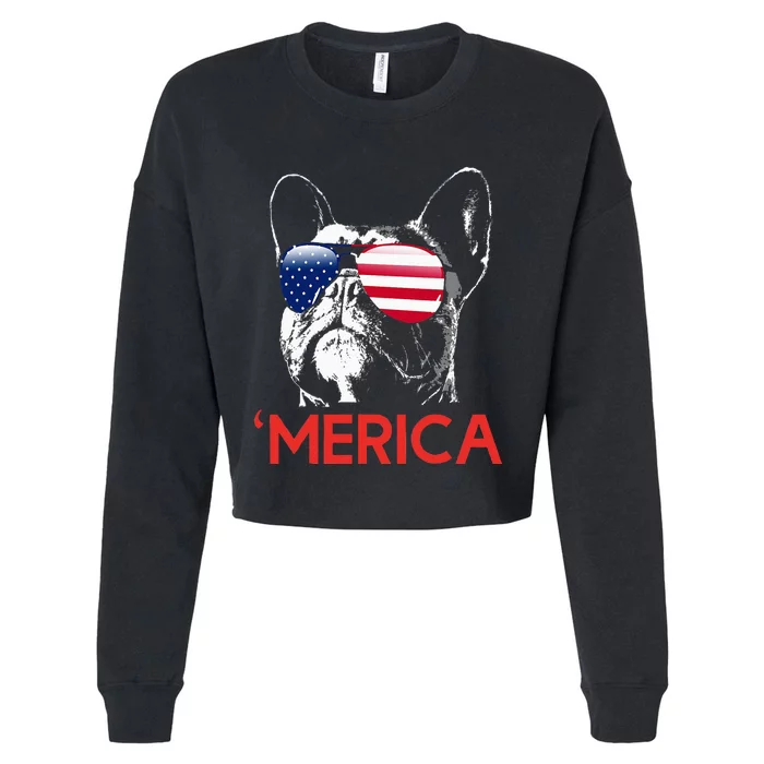 Merica French Bulldog American Flag 4th Of July Frenchie Cropped Pullover Crew