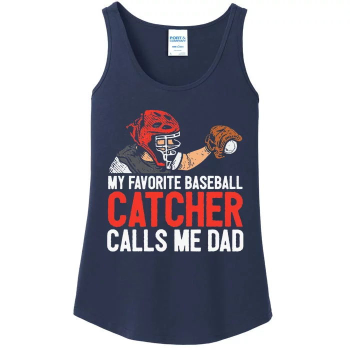 My Favorite Baseball Catcher Dad Fathers Day Father Son Ladies Essential Tank