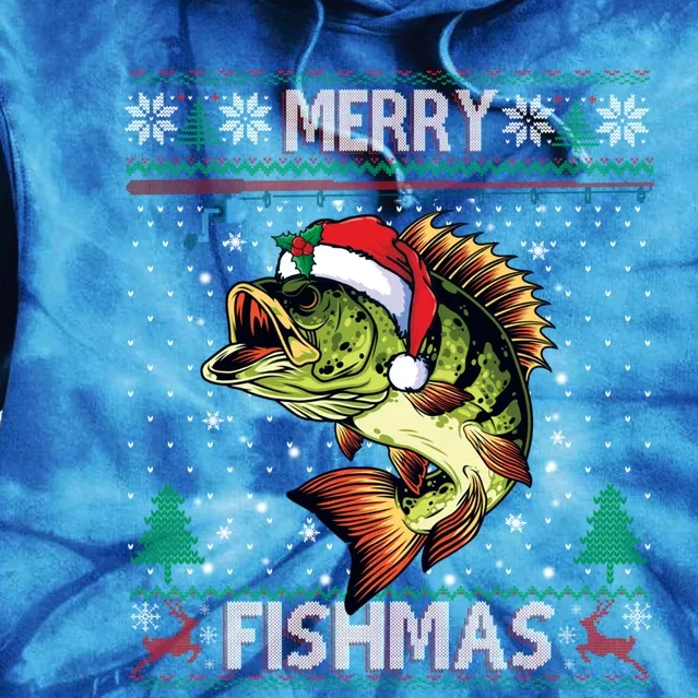 Merry Fishmas Bass Fish Fishing Christmas Ugly Sweater Xmas Gift Tie Dye Hoodie