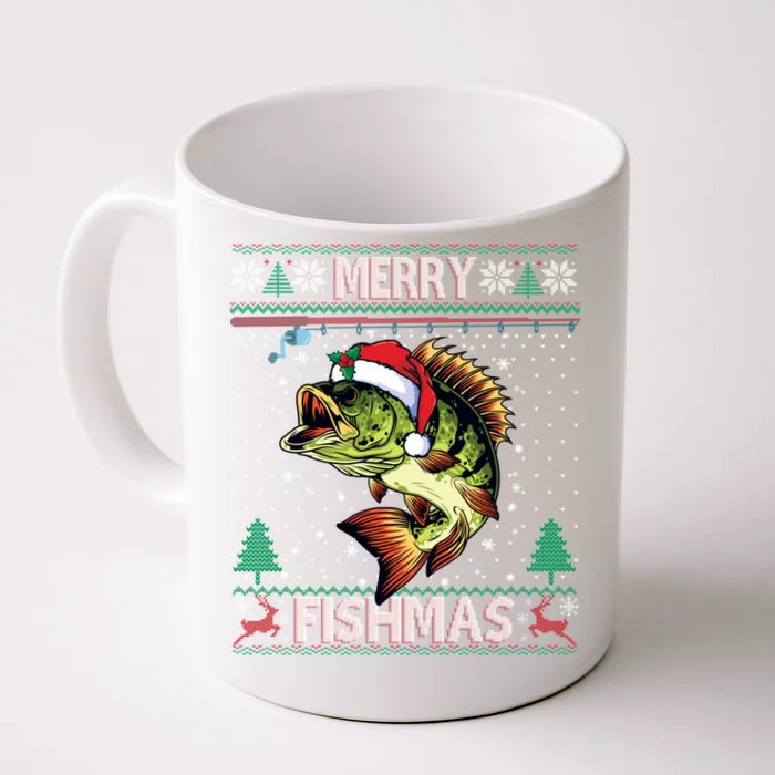 Merry Fishmas Bass Fish Fishing Christmas Ugly Sweater Xmas Gift Front & Back Coffee Mug