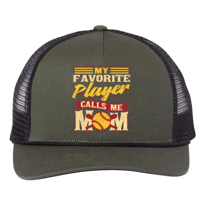 My Favorite Baseball Player Calls Me Mom Softball Gift Retro Rope Trucker Hat Cap