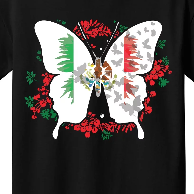 Mexican Flag Butterfly Mexicans Kids T-Shirt